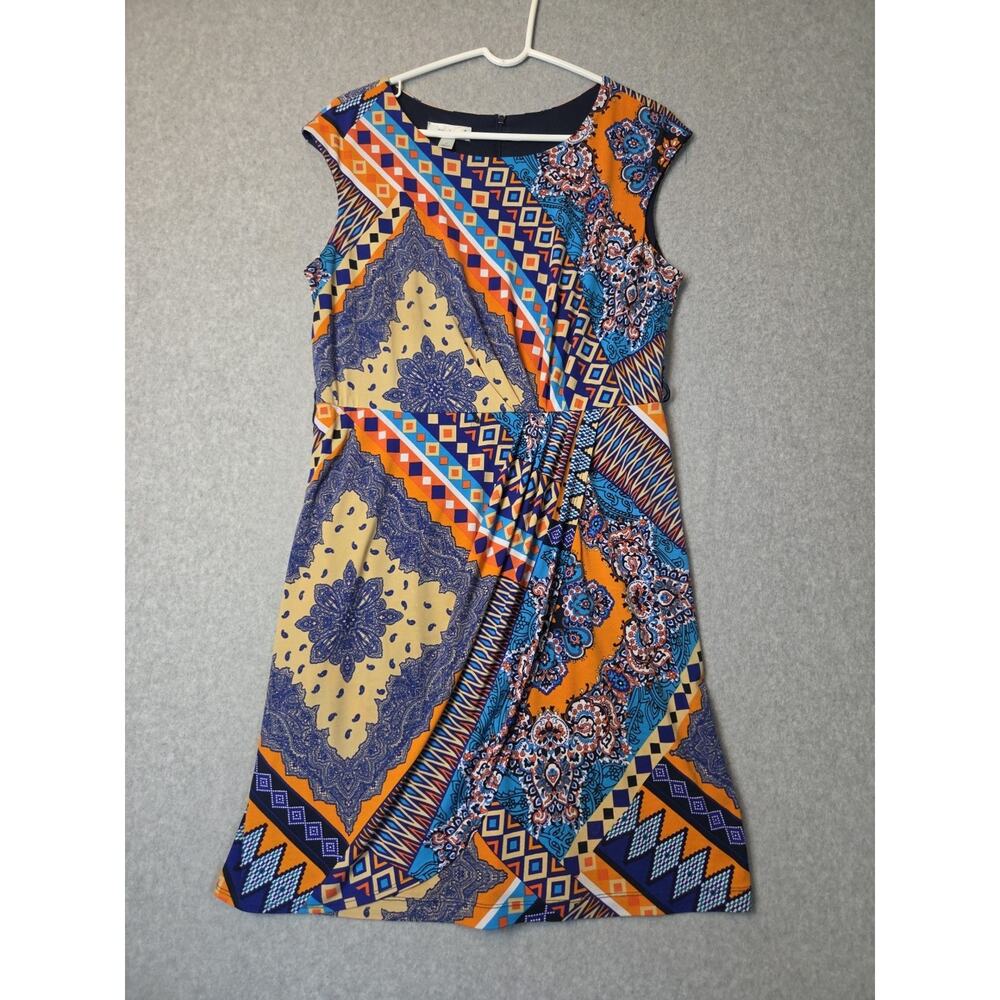 Dressbarn Multicolor Mixed Print Knee Length Sheath Dress Women's 14 Stretch